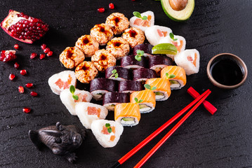 sushi on the black background