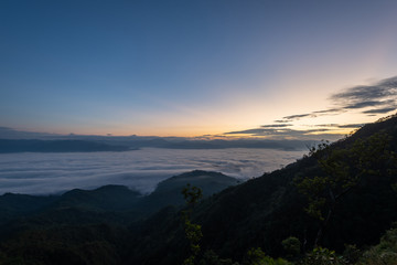 fog and cloud mountain valley landscape on sunrise