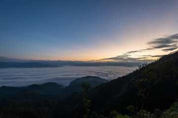 fog and cloud mountain valley landscape on sunrise