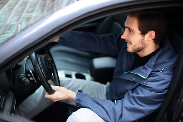 gambling man sitting driving a cool car.