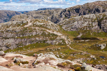 Fototapeta na wymiar Kjeragbolten trail at Kjerag mountain Forsand Rogaland Norway Scandinavia