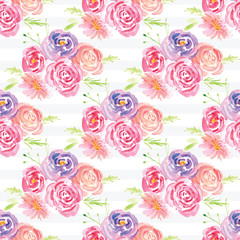 Hand-painted watercolor floral rose Pattern. Illustration of decorative floral design for wedding invitations and greeting cards.