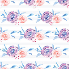 Hand-painted watercolor floral rose Pattern. Illustration of decorative floral design for wedding invitations and greeting cards.