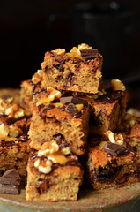 Banana cake with nuts with pieces of chocolate