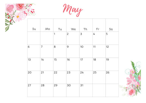 Vintage floral calendar 2018 with bouquet of flowers. illustration.