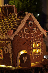 Gingerbread house in a festive setting