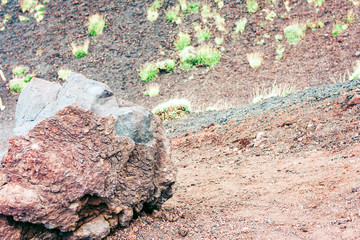 Lava on Mount Etna, active volcano on the east coast of Sicily, Italy.