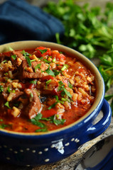 Goulash soup from Georgia served in a rustic bowl
