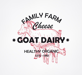 Farm Goat dairy products. Vector illustration emblem or logo