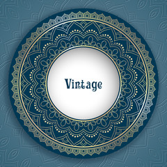 Vintage ornamental round frame for greeting card, invitation or packaging design