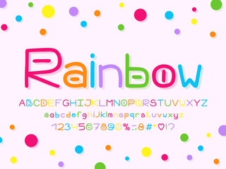 Rainbow Alphabet, hand drawn vector Letters, numbers and punctuation marks