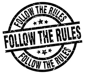 follow the rules round grunge black stamp