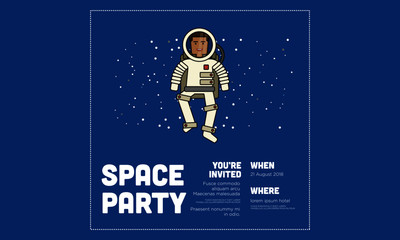 Space Party Invitation Design with Astronaut Illustration