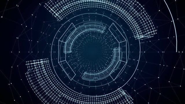Looping Sci fi futuristic HUD Tunnel.Endless Technological HUD zoom in animation in cyberspace.Infinity Technology News intro and opener.Dark Blue.