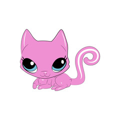 Cat vector illustration. Cute cartoon animal with big eyes.
