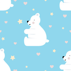 Seamless kids polar bear arctic winter wonderland illustration pattern in ice blue background