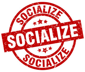 socialize round red grunge stamp