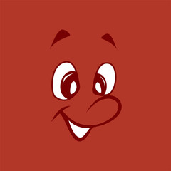Lovely nice attractive face on a cherry background. Smilie boy assumed airs and laughs. Flat design.