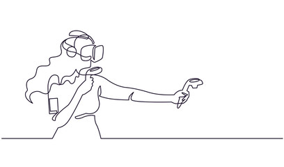 Virtual reality gaming continuous one line vector drawing