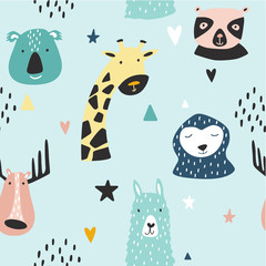 Safari baby animals seamless funny pattern.