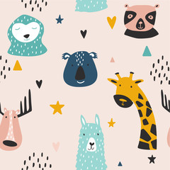 Safari baby animals seamless funny pattern.