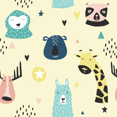 Safari baby animals seamless funny pattern.
