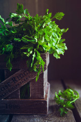 Parsley in a wooden box