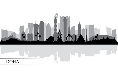 Naklejka premium Doha city skyline silhouette background