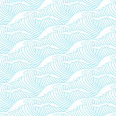 Abstract wavy background. Blue and white seamless pattern. Vector illustration in japanese style.