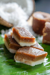 Steamed coconut milk pudding kuih talam with tapioca candy 