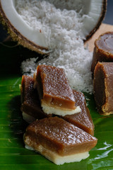 Steamed coconut milk pudding kuih talam with tapioca candy 