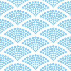 Abstract halftone dots seamless pattern. Blue circles on the white background. Vector graphic illustration of fish scale. © aunaauna