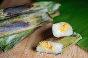 Pulut Panggang grilled glutinous rice wrapped in banana leaf stuffed with savory fillings