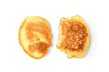 Homemade fluffy pancakes isolated on white background. Russian, Belarusian food. 