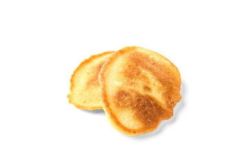 Homemade fluffy pancakes isolated on white background. Russian, Belarusian food. 