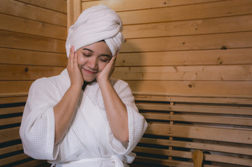 girl's in the Sauna room , Refreshing in tropical wood room. To keep the body healthy