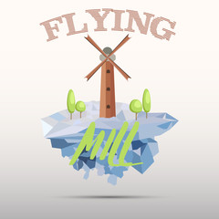 windmill and trees on iceberg. flat design. t-shirt and logo design.EPS 10. vector illustration