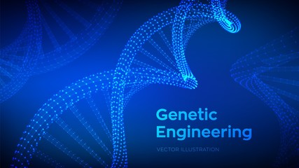 DNA sequence. Wireframe DNA molecules structure mesh. DNA code editable template. Science and Technology concept. Vector illustration.