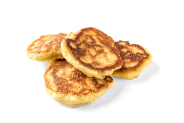 Homemade fluffy pancakes isolated on white background. Russian, Belarusian food. 