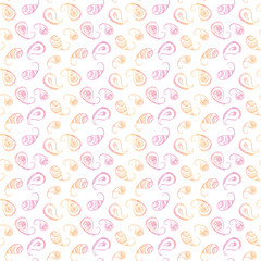 traditional Indian mehndi seamless pattern with watercolor pink-orange texture and white background