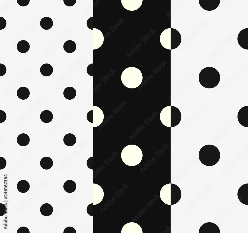 Aufkleber vector seamless patterns with small and large white and black peas