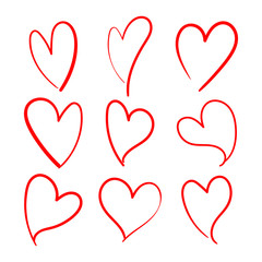 Vector set of doodle hand drawn isolated hearts icons. Design elements