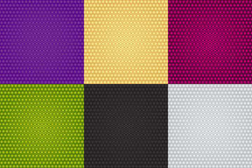 Six seamless colorful patterns of fine gradient polka dots