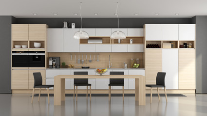 Wooden and white modern kitchen