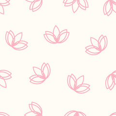 Plakat Seamless pink lotus vector on white background. Geometric flower lotos yoga pattern