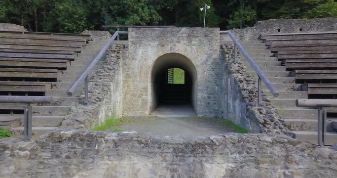 Roman Amphitheater of Martigny, Valais - Aerial Tracking Shot from the Patio