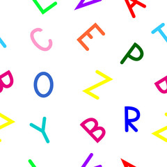 Seamless pattern of some colorful letters of alphabet isolated on a white background.