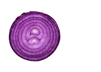 Violet onion slice on a white background, top view