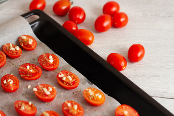 cherry tomatoes on a tray