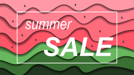Watermelon paper cut background. Modern background with watermelon texture. Summer sale banner.